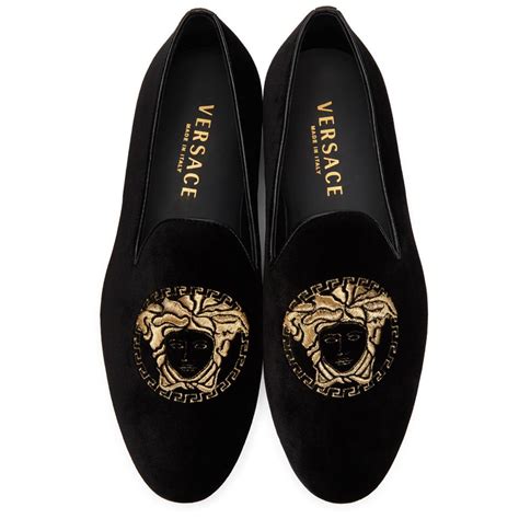 versace - black velvet medusa slippers|versace medusa slippers sale.